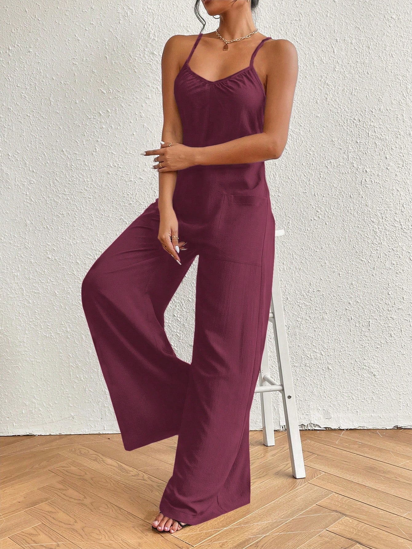 VCAY Crisscross Backless Wide Leg Cami Jumpsuit