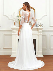 Belle Contrast Embroidery Mesh Floor Length Wedding Dress Without Veil