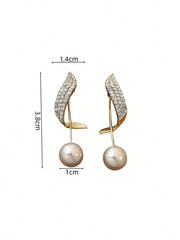 2pcs Elegant Pearl & Rhinestone Inlaid Long Earrings, European And American Fashion, Temperament Earring Accessories Suitable For Women's Daily Wear