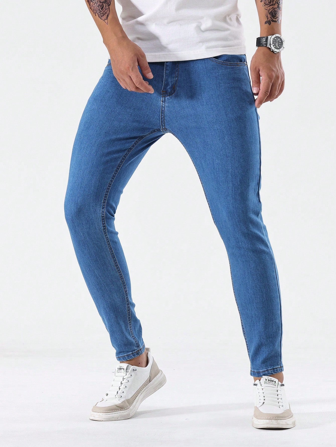 Manfinity Homme Men Contrast Stitch Skinny Jeans