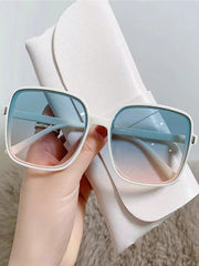 1pc Screw Frame Square Fashion Sunglasses With Gradient Lens, Random Glasses Pouch Packaging