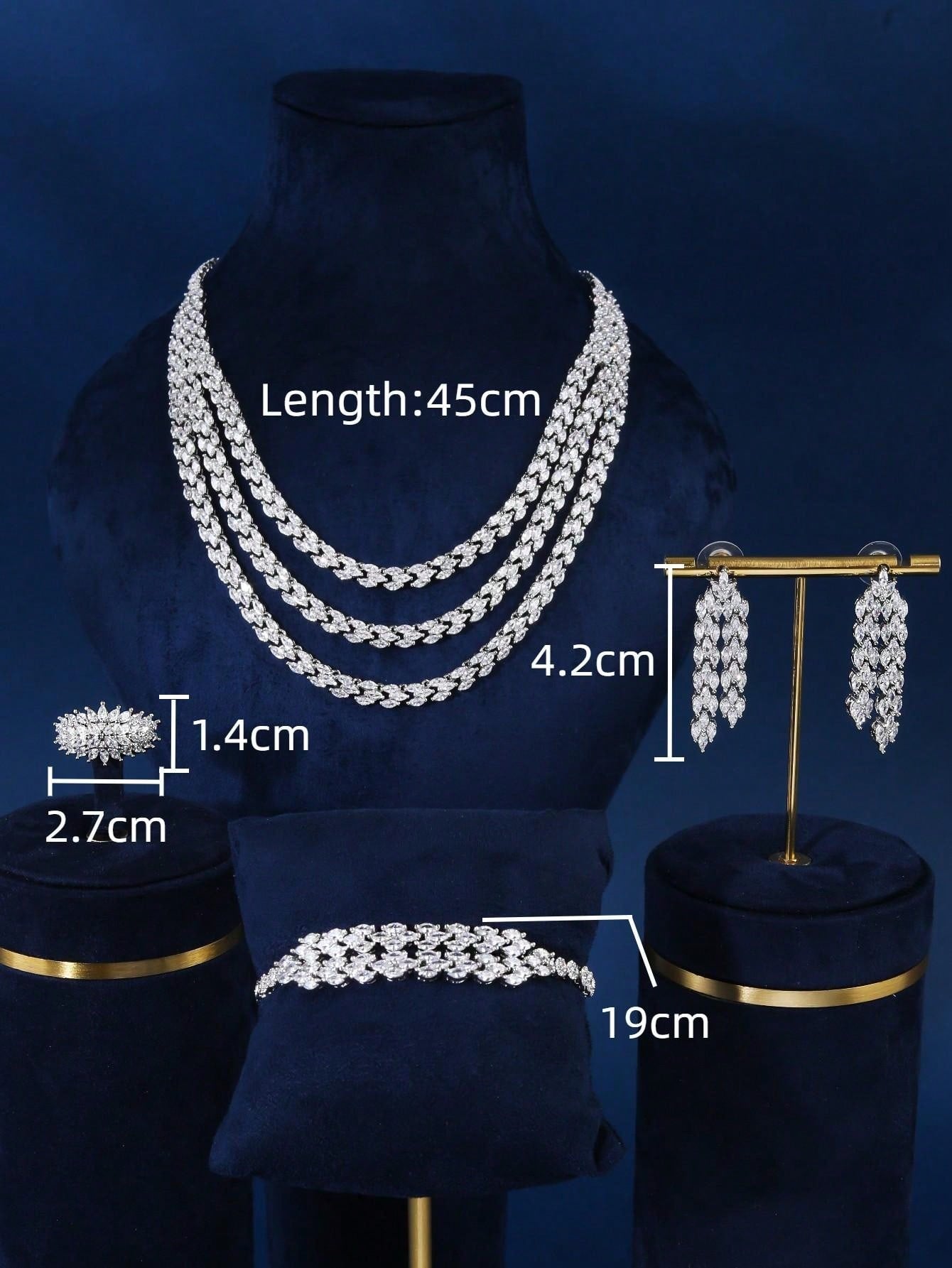 4pcs Luxury Rhodium Platinum Plating Jewelry Set Double/Triple Layered New Design Necklace Wedding Party Bridal   Halloween