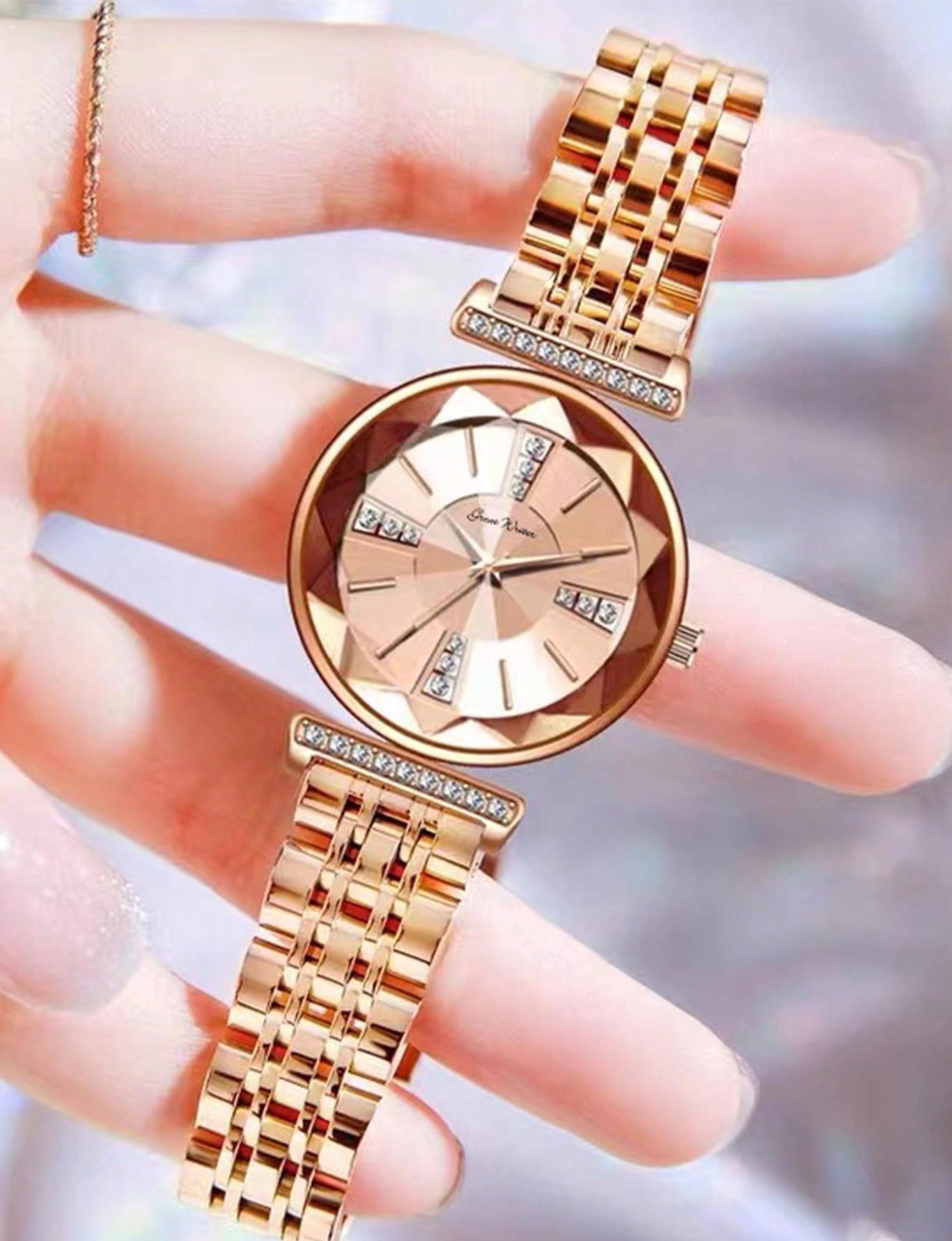 1pc Women's Rose Gold Alloy Band, Light Luxury, Classic And Trendy Swiss Round Wrist Watch From The Fresh Series, Suitable For Daily Decoration, Students And Workplace