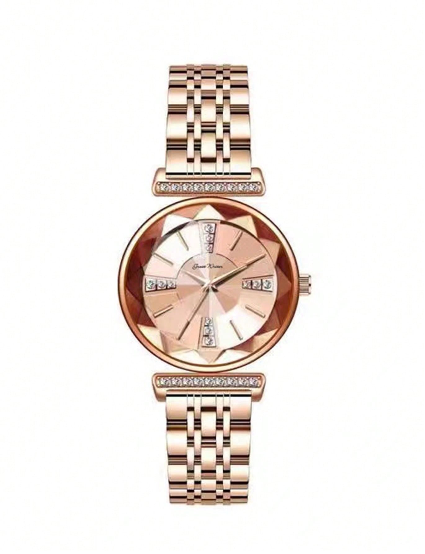 1pc Women's Rose Gold Alloy Band, Light Luxury, Classic And Trendy Swiss Round Wrist Watch From The Fresh Series, Suitable For Daily Decoration, Students And Workplace