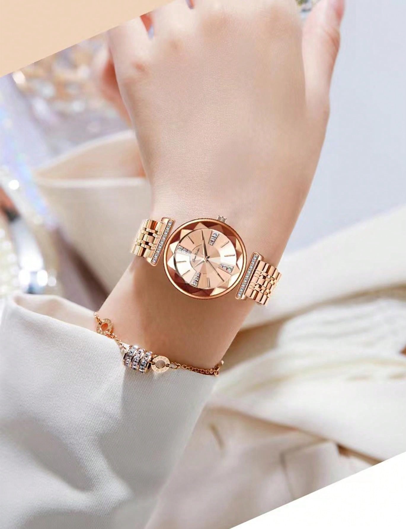 1pc Women's Rose Gold Alloy Band, Light Luxury, Classic And Trendy Swiss Round Wrist Watch From The Fresh Series, Suitable For Daily Decoration, Students And Workplace