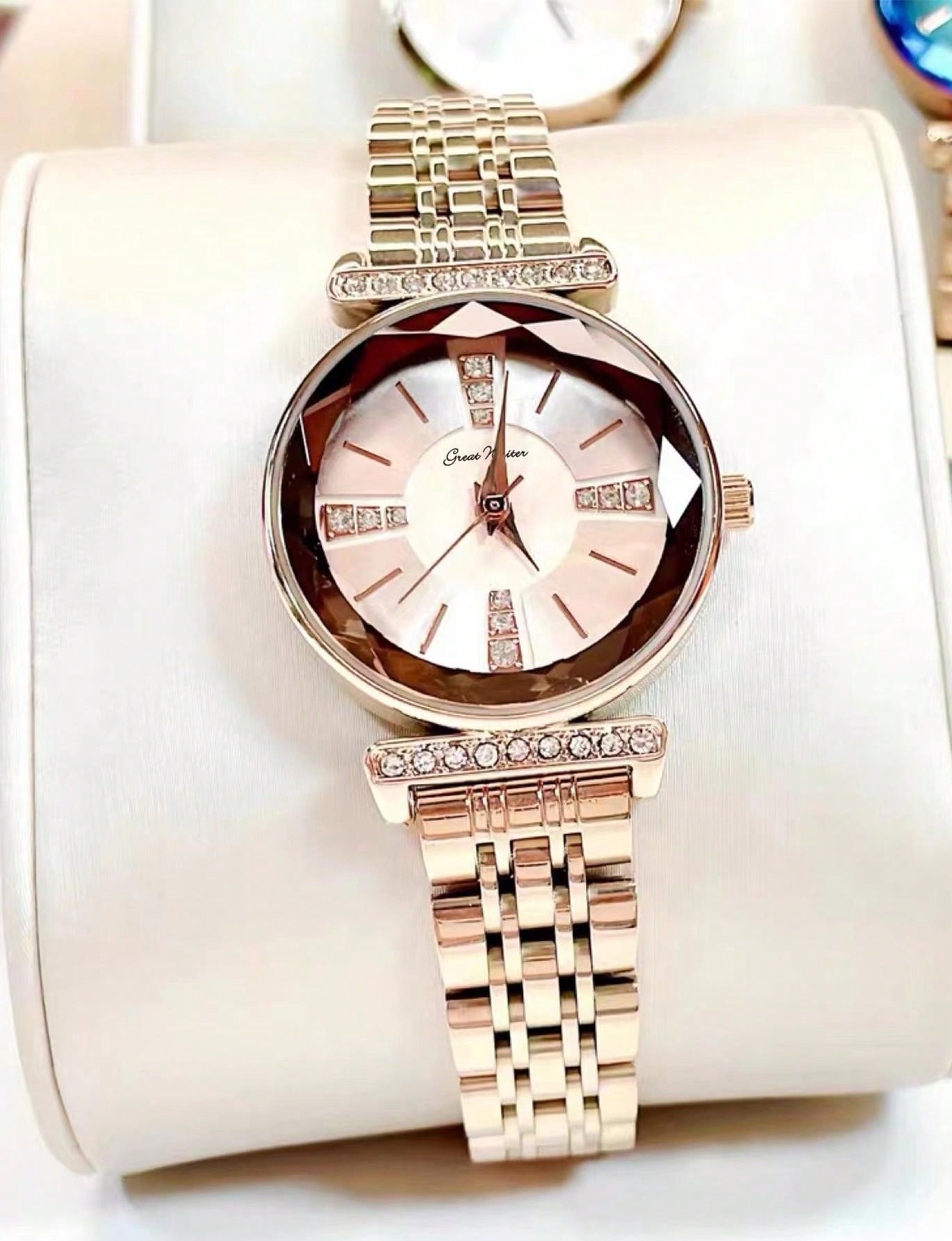 1pc Women's Rose Gold Alloy Band, Light Luxury, Classic And Trendy Swiss Round Wrist Watch From The Fresh Series, Suitable For Daily Decoration, Students And Workplace