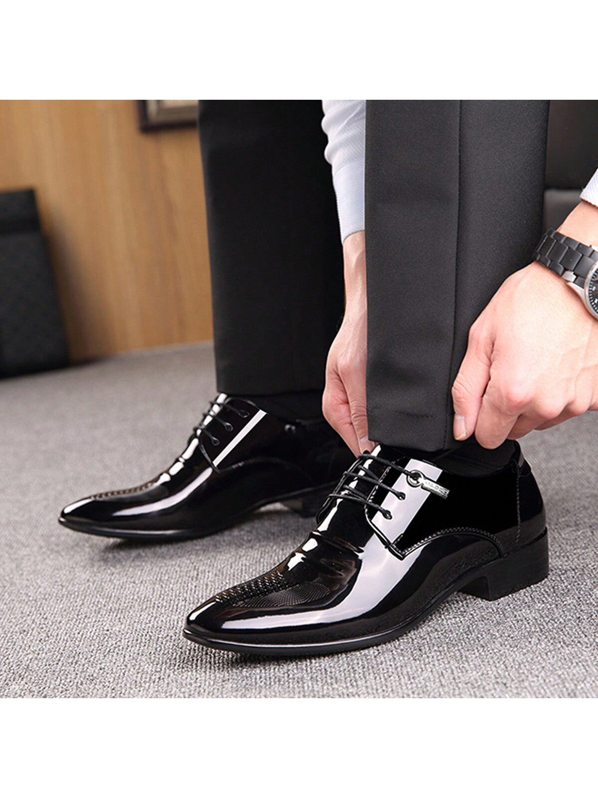 Men's Formal Business Low-cut Pu Leather Shoes, Breathable And Comfortable, Best For Weddings And Casual Settings, Available In Large Sizes