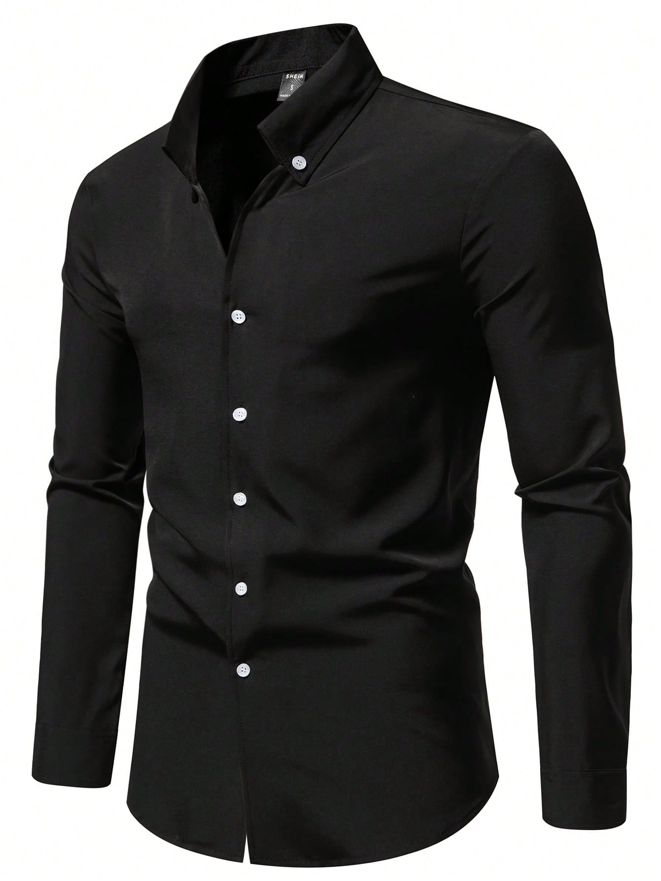 Manfinity Mode Men's Solid Color Buttoned V-neck Long Sleeve Shirt