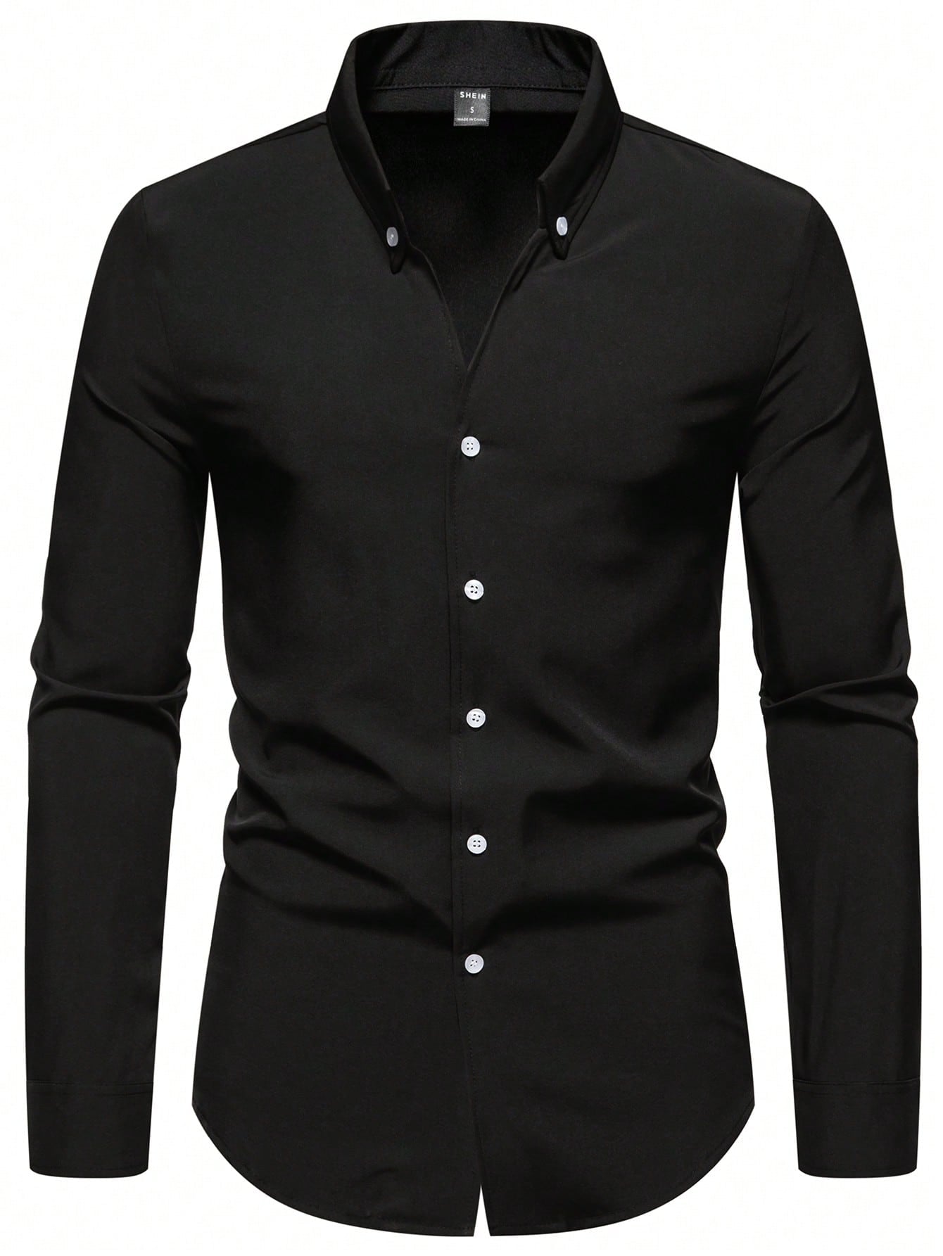 Manfinity Mode Men's Solid Color Buttoned V-neck Long Sleeve Shirt