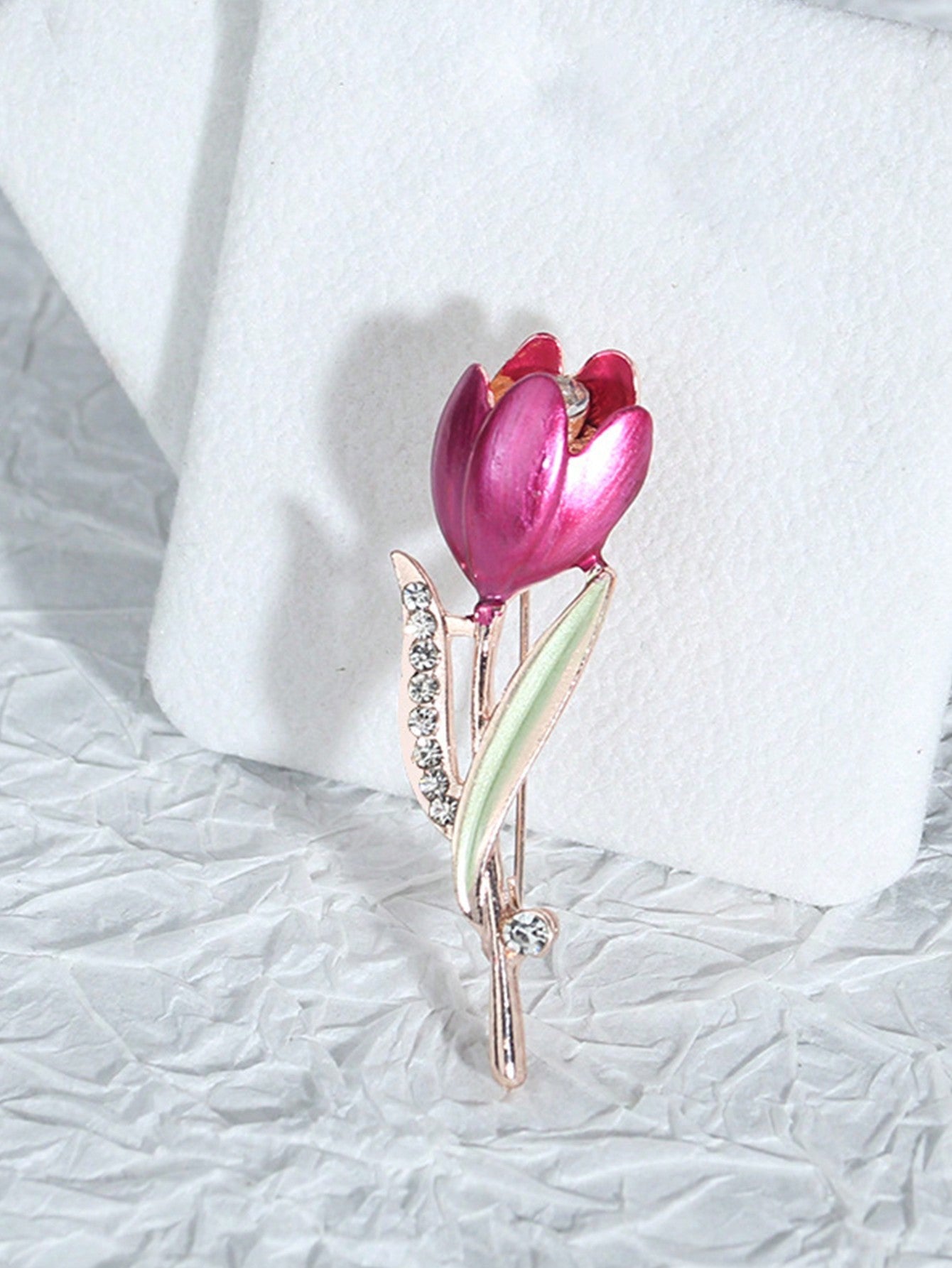 1pc Brooch Rhinestone Tulip Flower Brooch Anti-Glare Suit Brooch Collar Pin Jewelry