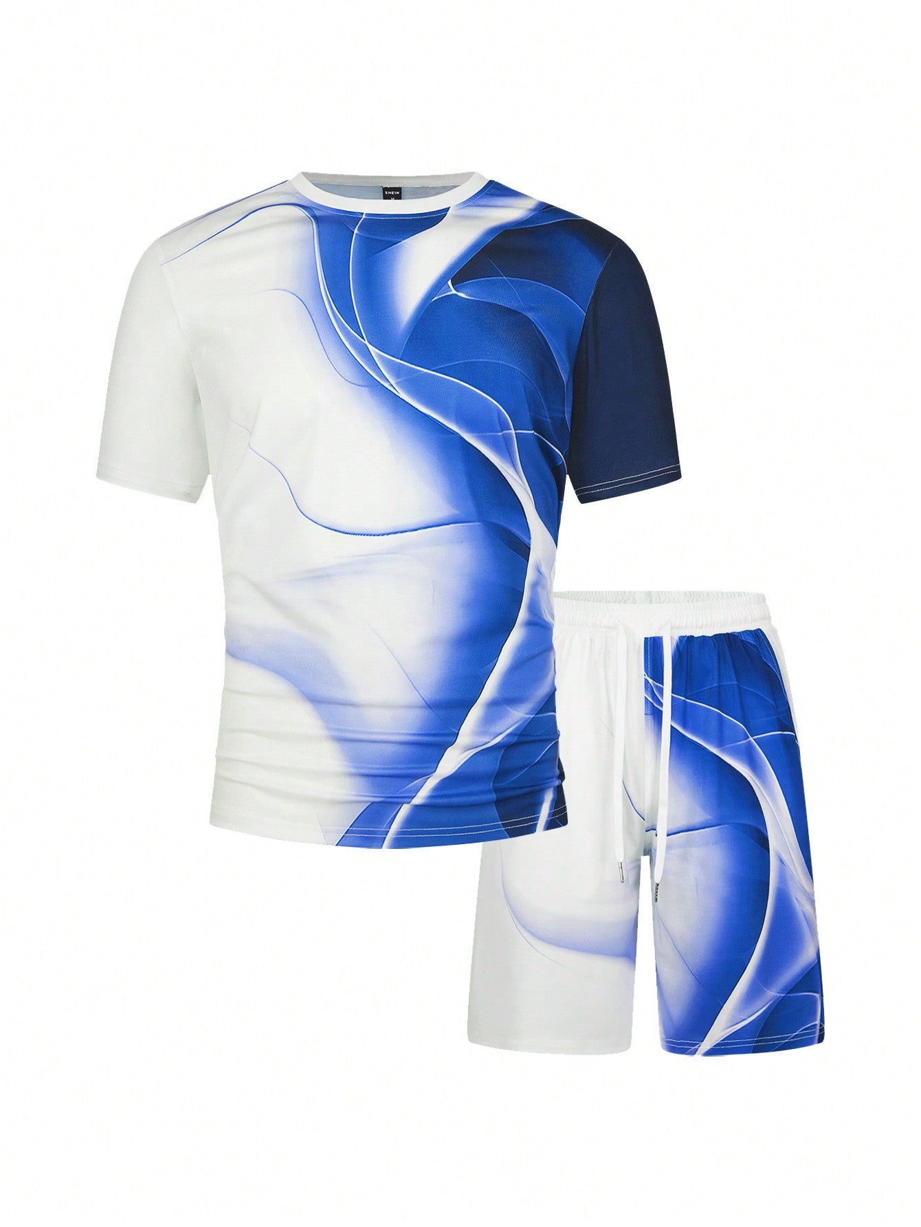 Manfinity Men Graphic Print Colorblock Tee & Drawstring Waist Shorts