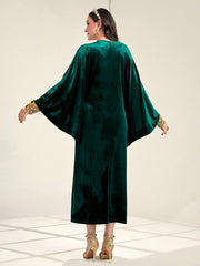 Najma Contrast Panel Tassel Detail Batwing Sleeve Velvet Kaftan