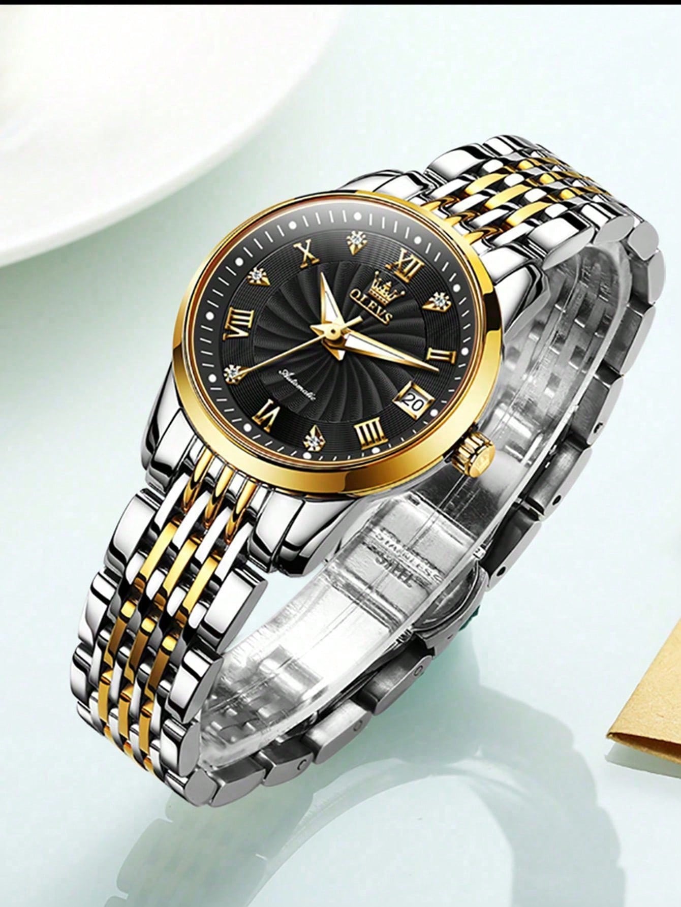 Olevs Women's Luxury Stainless Steel Waterproof Mechanical Watch, Ladies Fashionable Wristwatch Gift