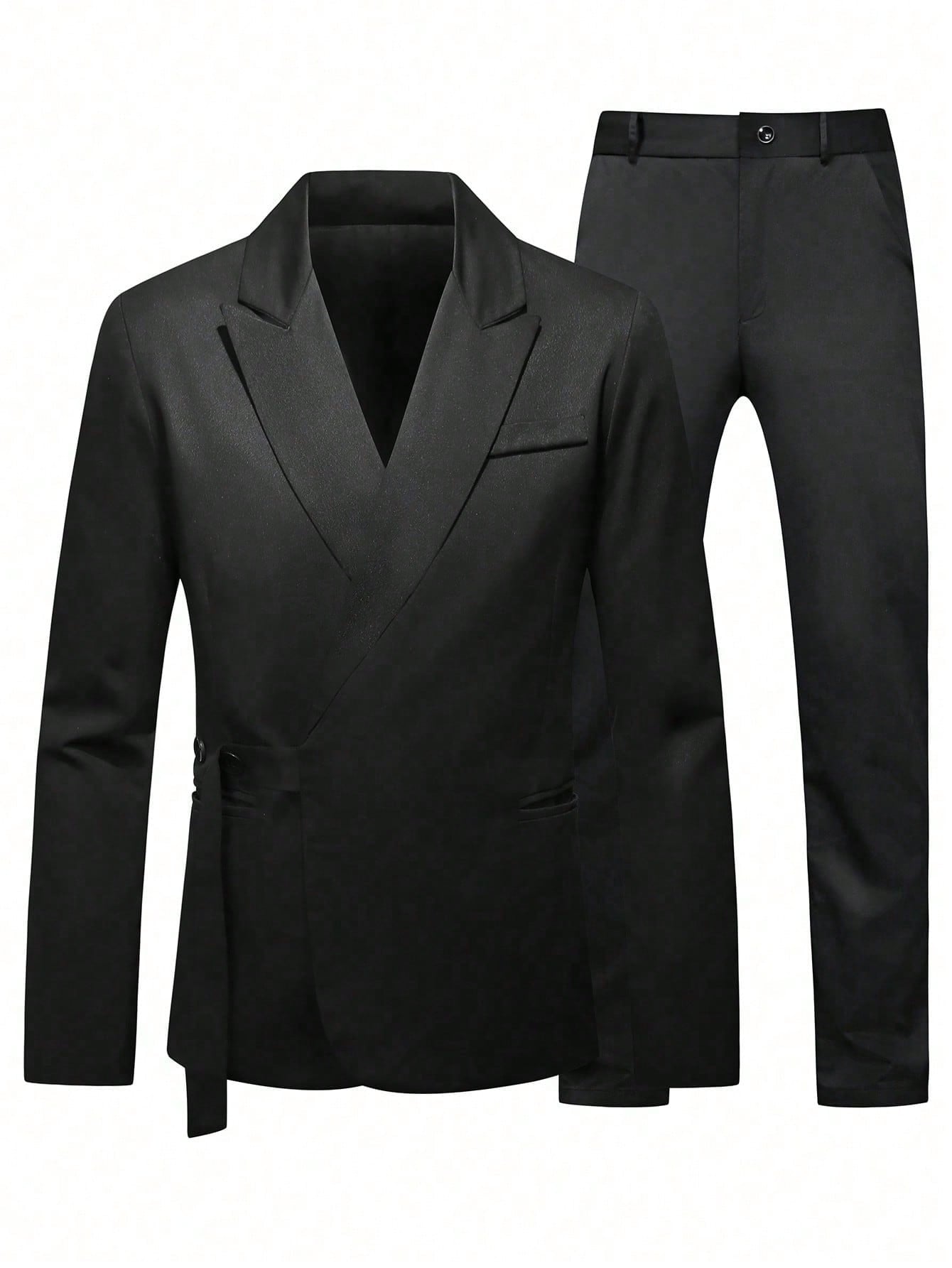 Manfinity Mode Men 1pc Buttoned Strap Side Wrap Blazer & 1pc Suit Pants