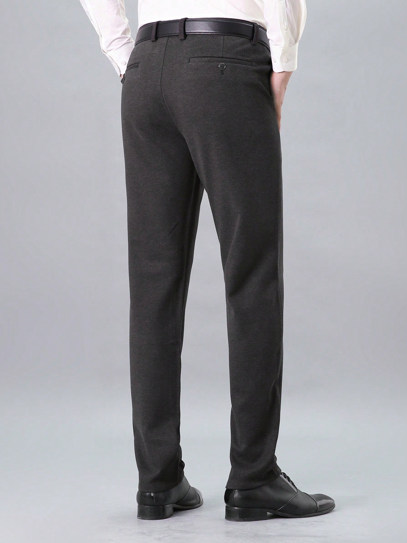 Men Solid Slant Pocket Suit Pants Without Belt