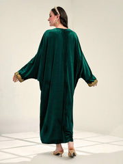 Najma Contrast Trim Batwing Sleeve Tassel Detail Kaftan