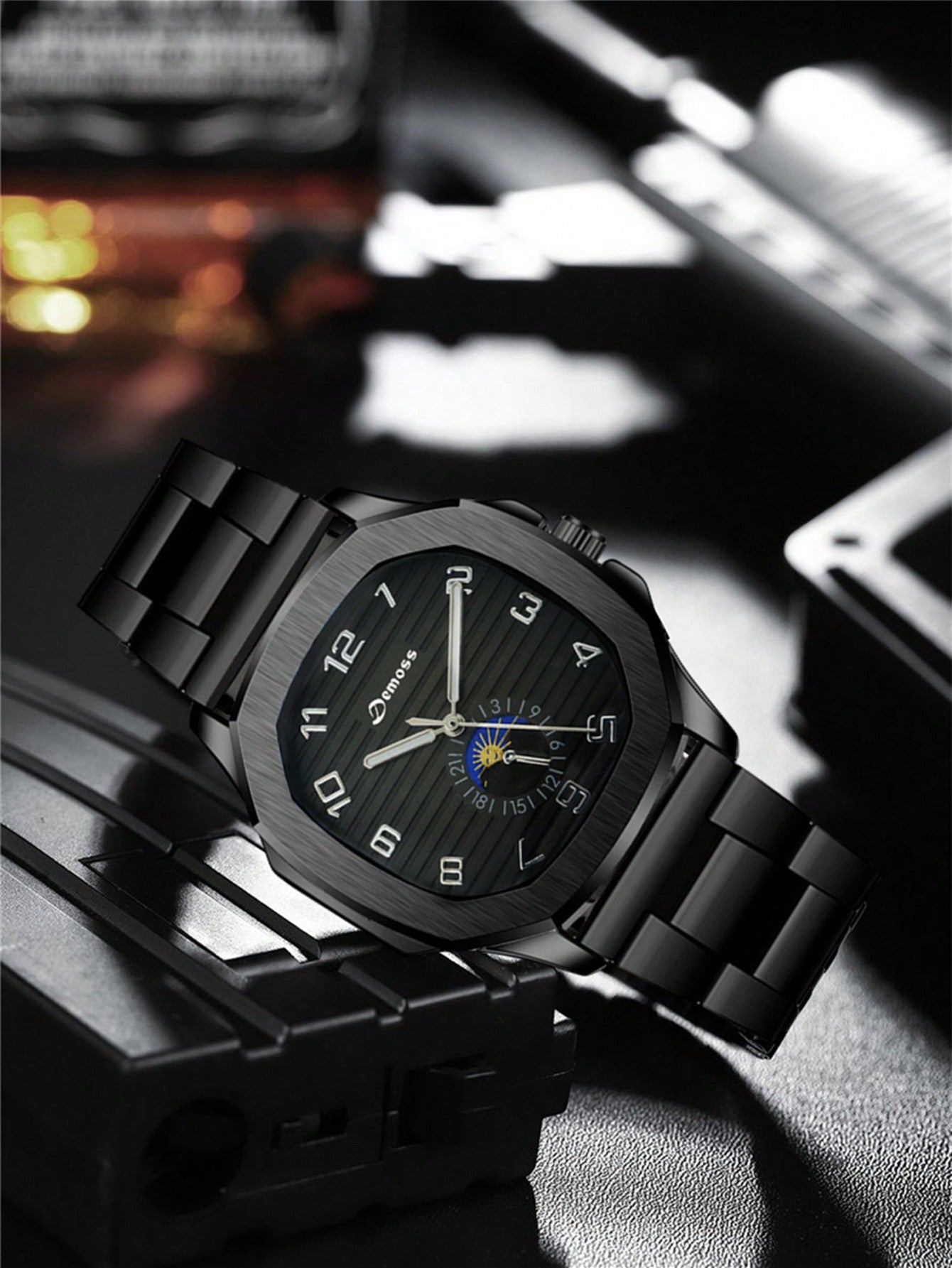 Men'S Classic Digital Square Shape Casual 2pcs/Set Watch Set