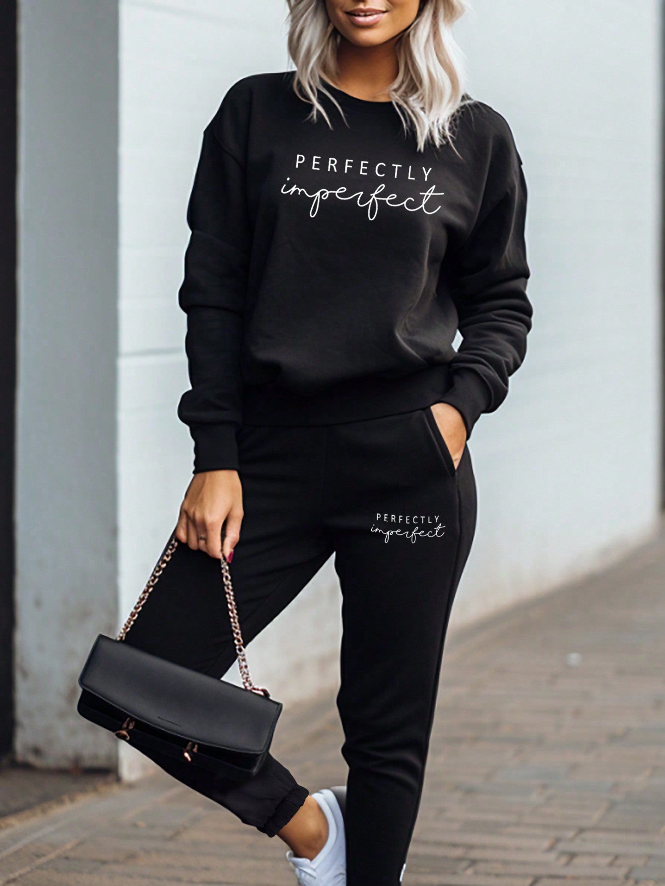 Letter Graphic Drop Shoulder Sweatshirt & Sweatpants