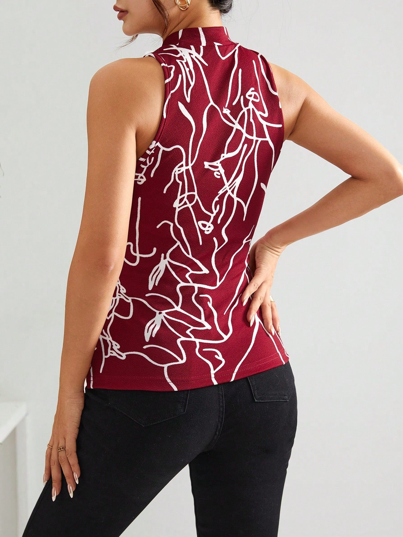 Privé Graphic Print Mock Neck Tank Top