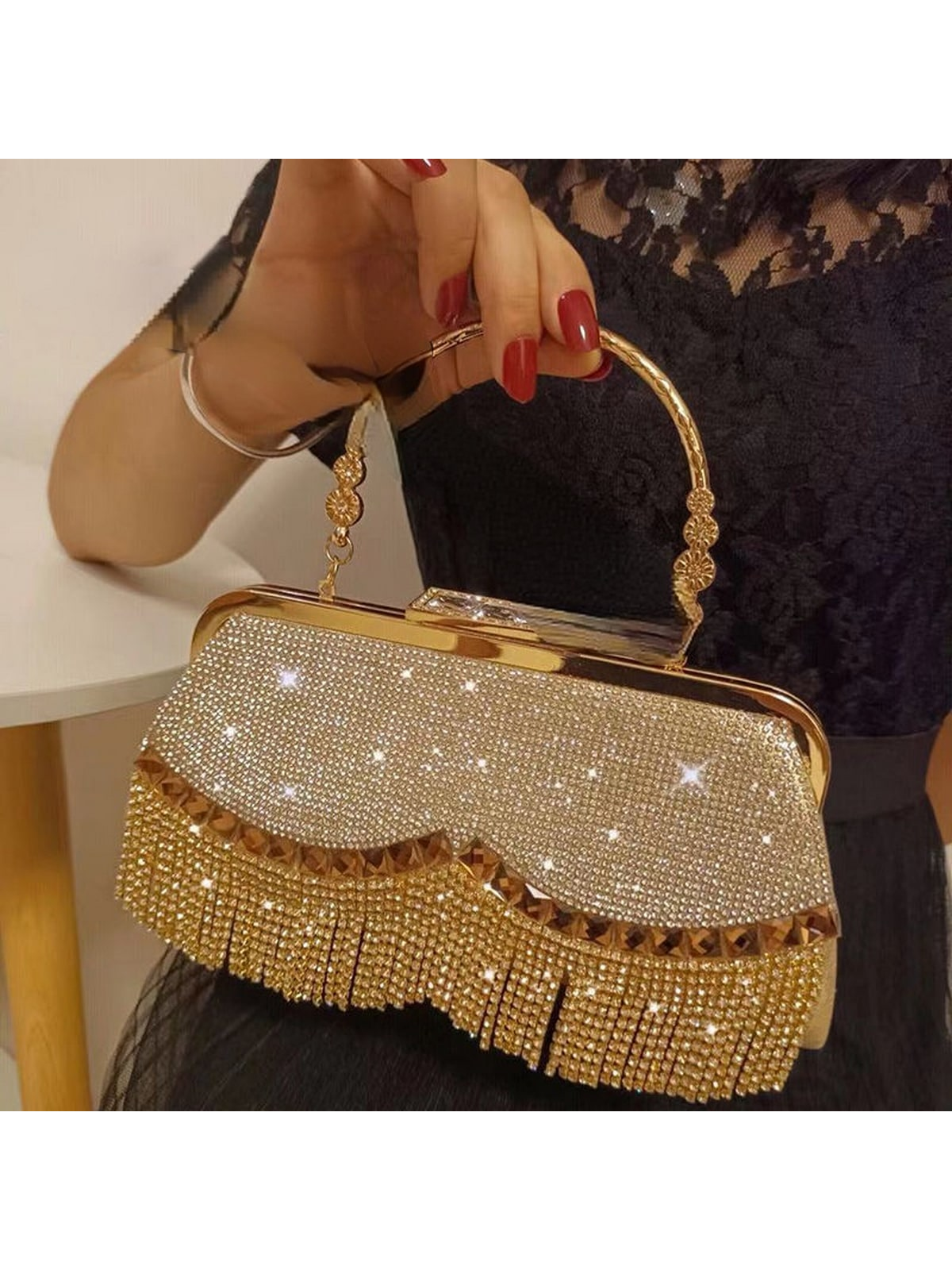 Women Banquet Handbags 2022 New Diamond-Studded Tassel Evening Bags Femme Wedding Purse Dress Beaded Party Clutch