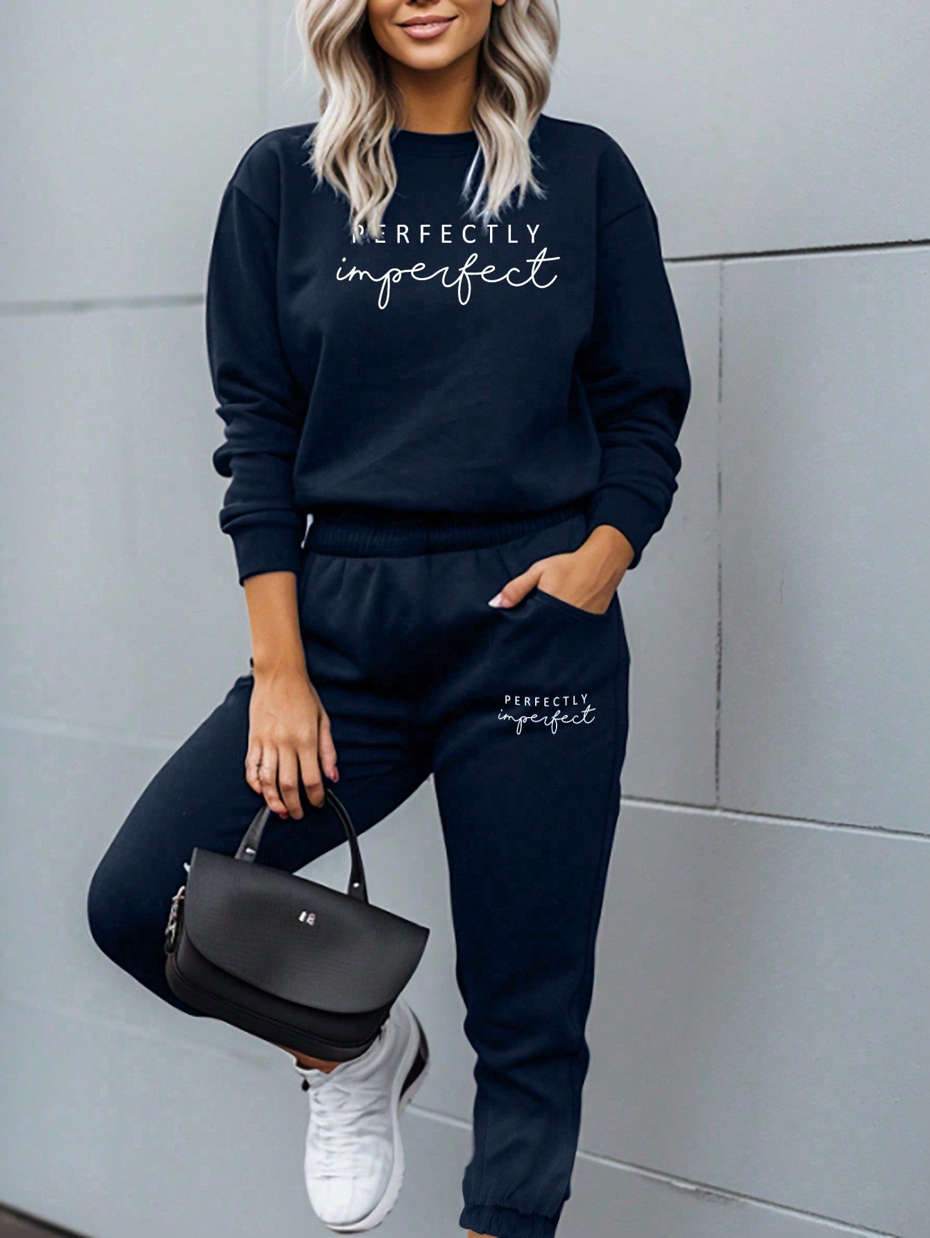 Letter Graphic Drop Shoulder Sweatshirt & Sweatpants