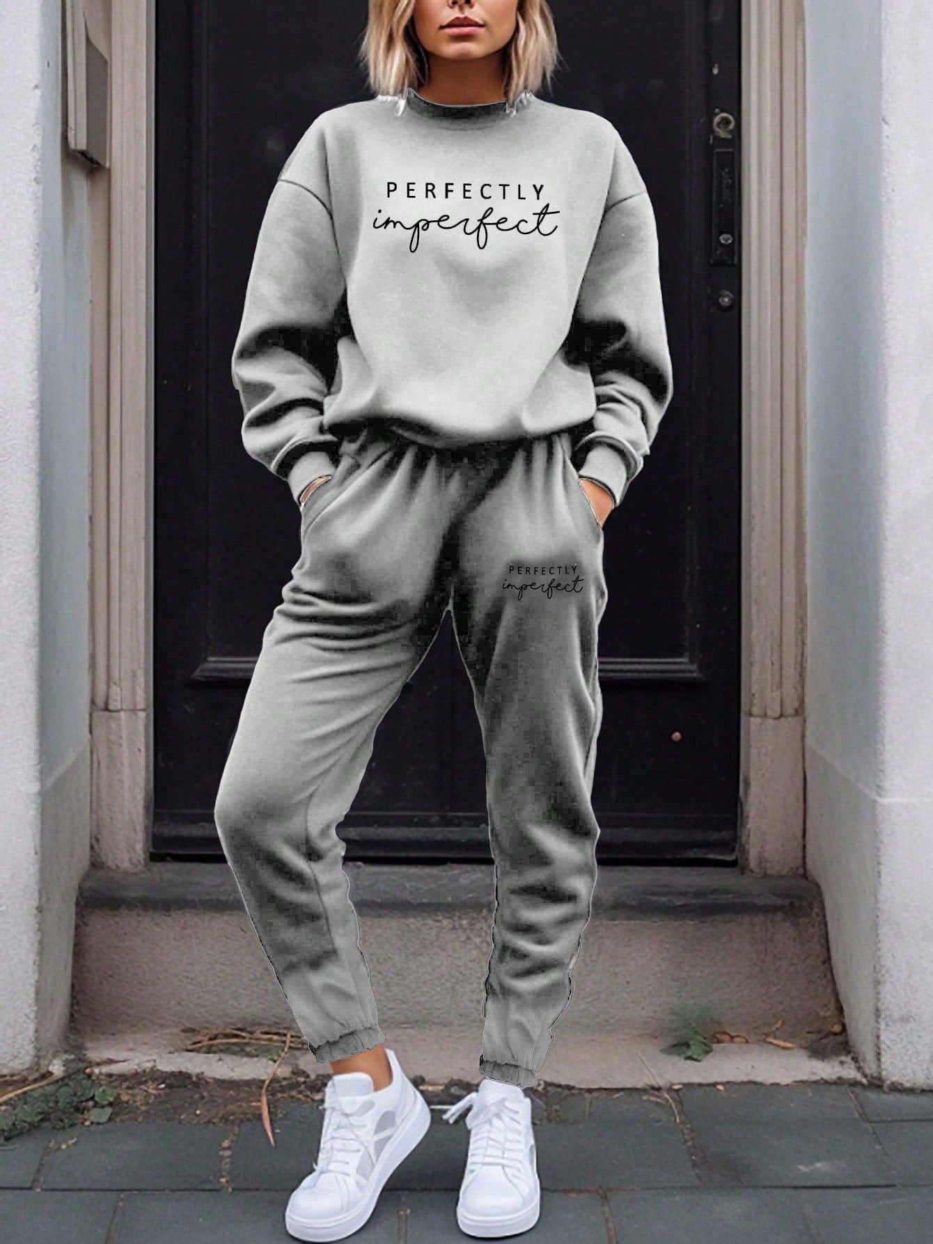 Letter Graphic Drop Shoulder Sweatshirt & Sweatpants