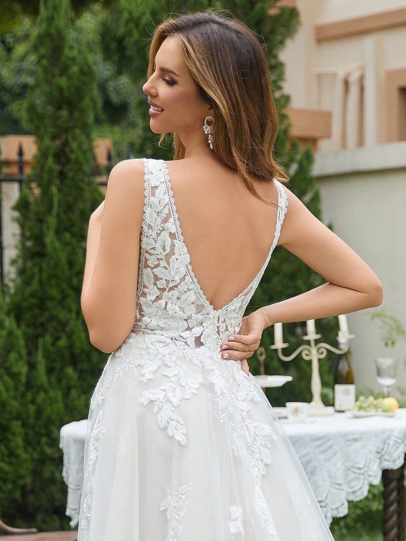 Contrast Guipure Lace Mesh Wedding Dress