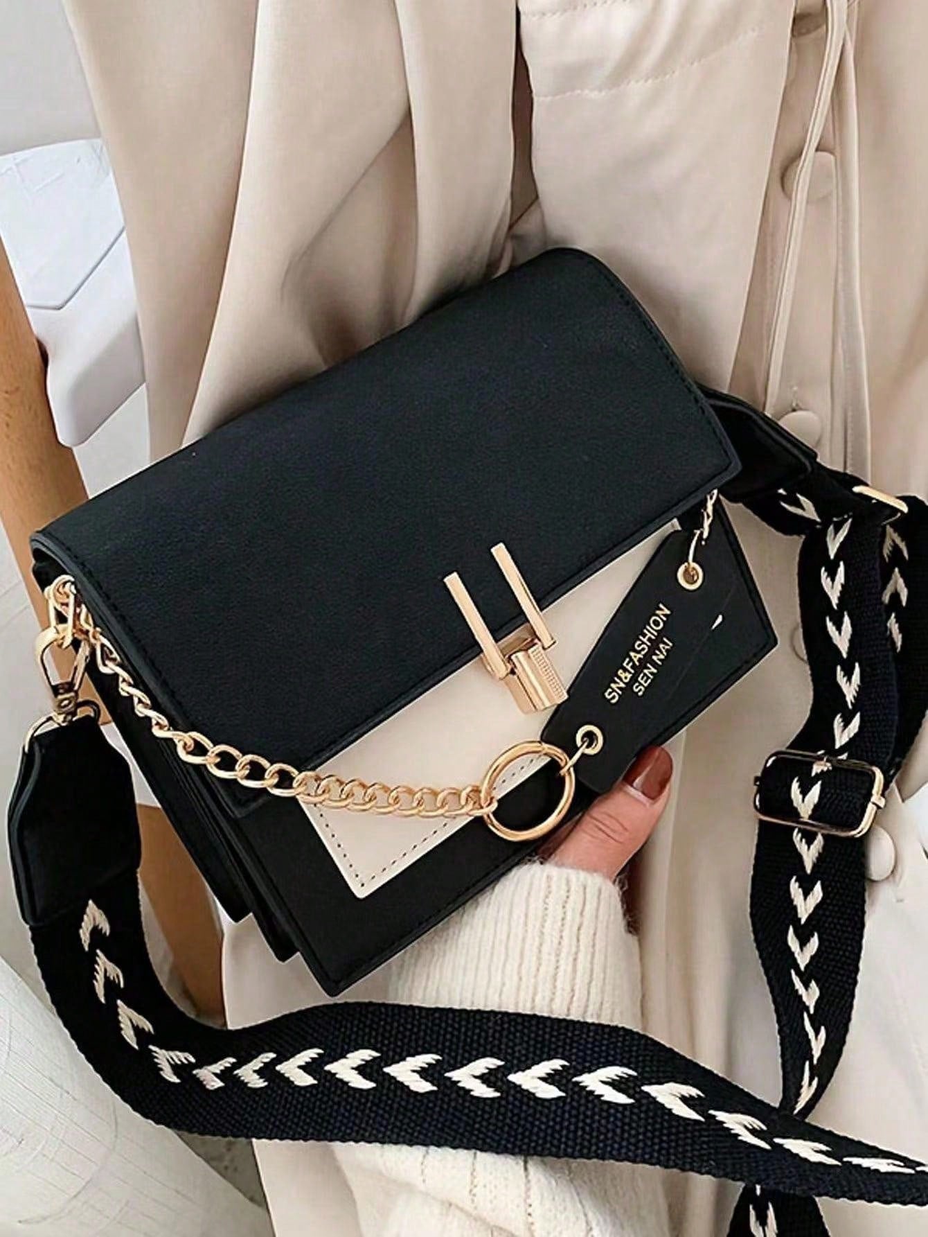 Trendy Flap Square Bag, Women's Fashion Pu Purse, Stylish Chain Decor Crossbody Bag