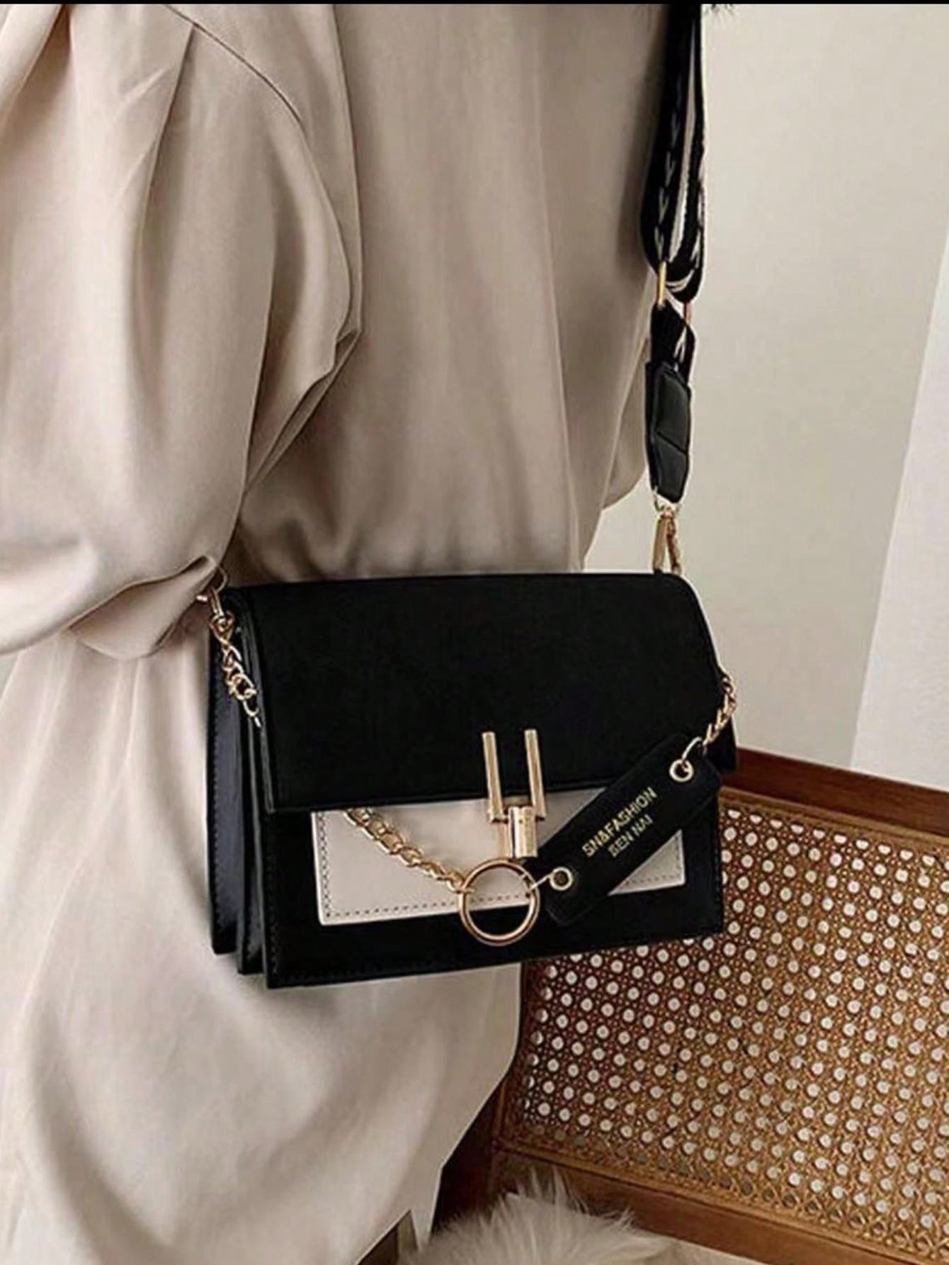 Trendy Flap Square Bag, Women's Fashion Pu Purse, Stylish Chain Decor Crossbody Bag