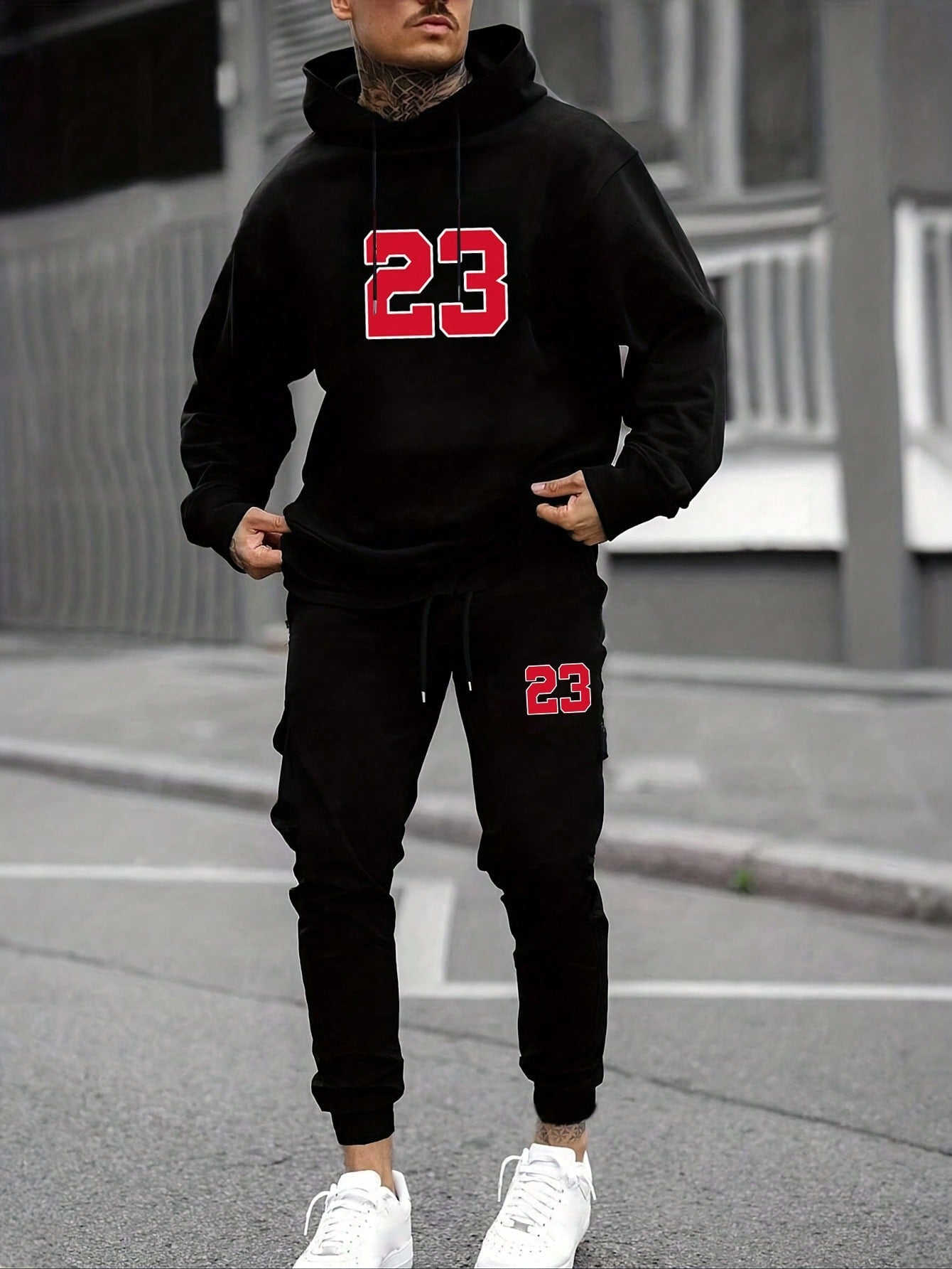 Manfinity Men Letter Graphic Drawstring Hoodie & Sweatpants