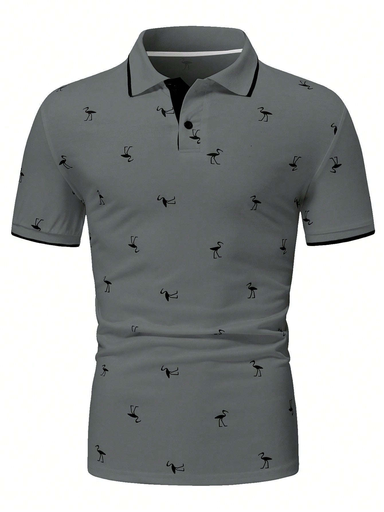 Manfinity RSRT Men Flamingo Print Contrast Trim Polo Shirt