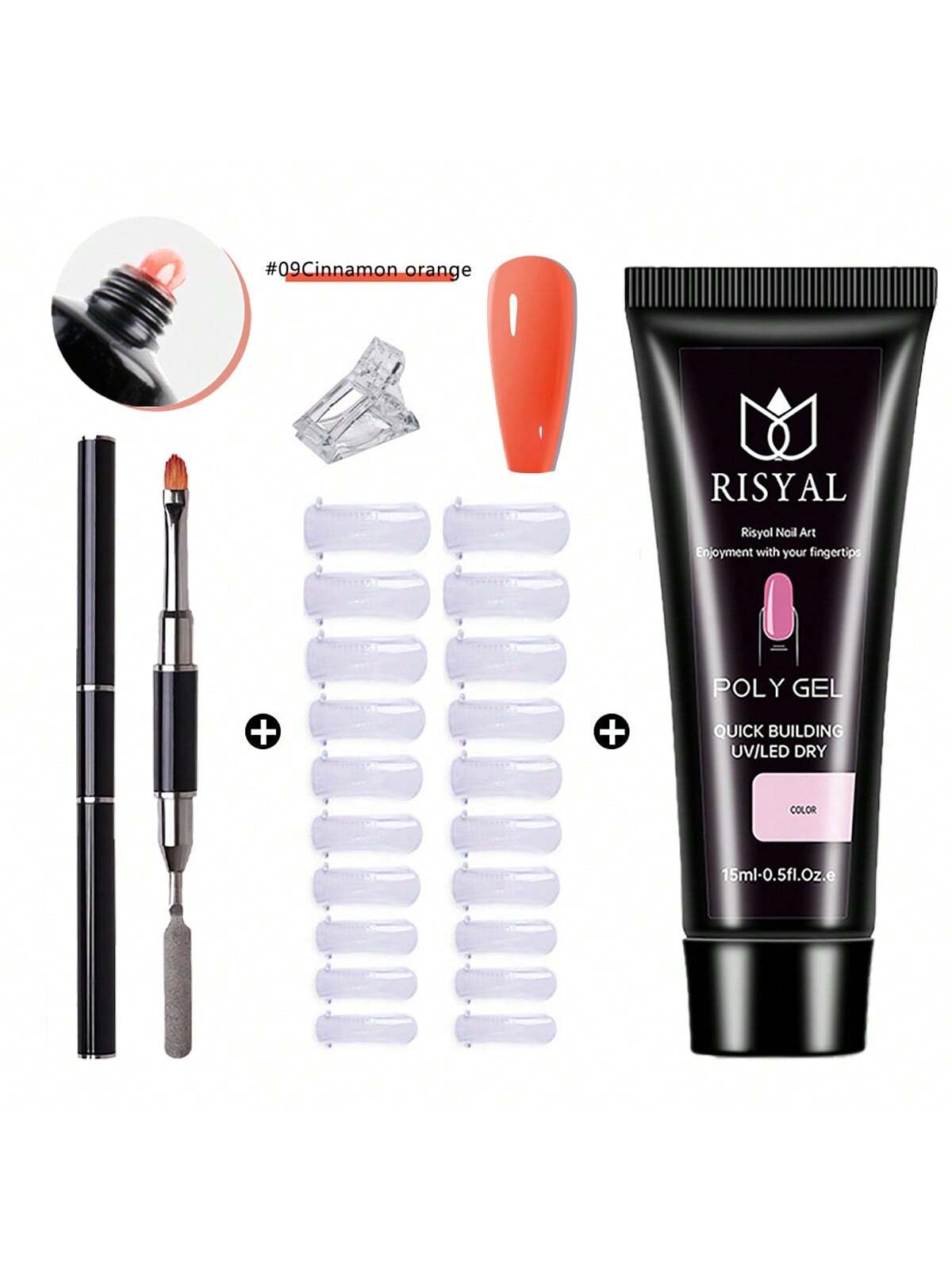 4pcs Quick Building Crystal Gel Tool Kit For Nail Extension, Including Cinnamon Orange Tone Crystal Gels And Uv Phototherapy Lamp Female Manicure Set