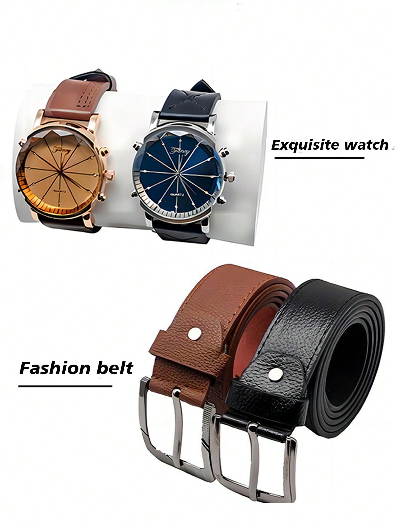 6pcs Men's Gift Set with Box Leather Belt Wallet Watch Glasses Keychain Ballpoint Pen Anniversary Birthday Gifts for Men Boyfriend Husband Son Dad