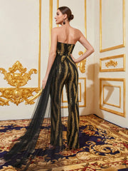 Draped Side Sequin Tube Party Jumpsuit