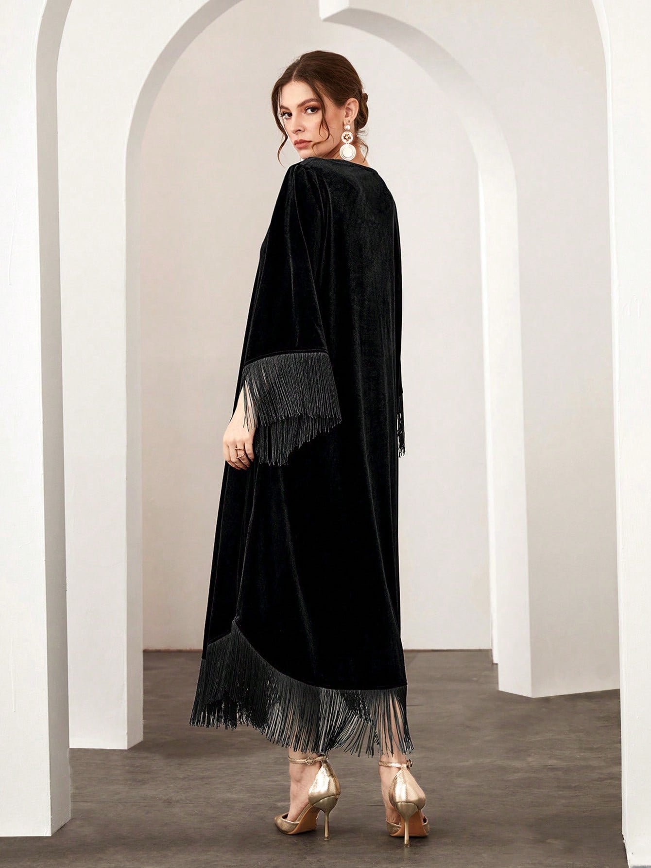 Modely Fringe Hem Velvet Dress