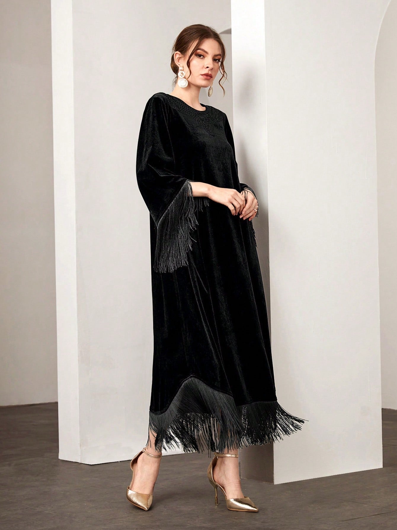 Modely Fringe Hem Velvet Dress