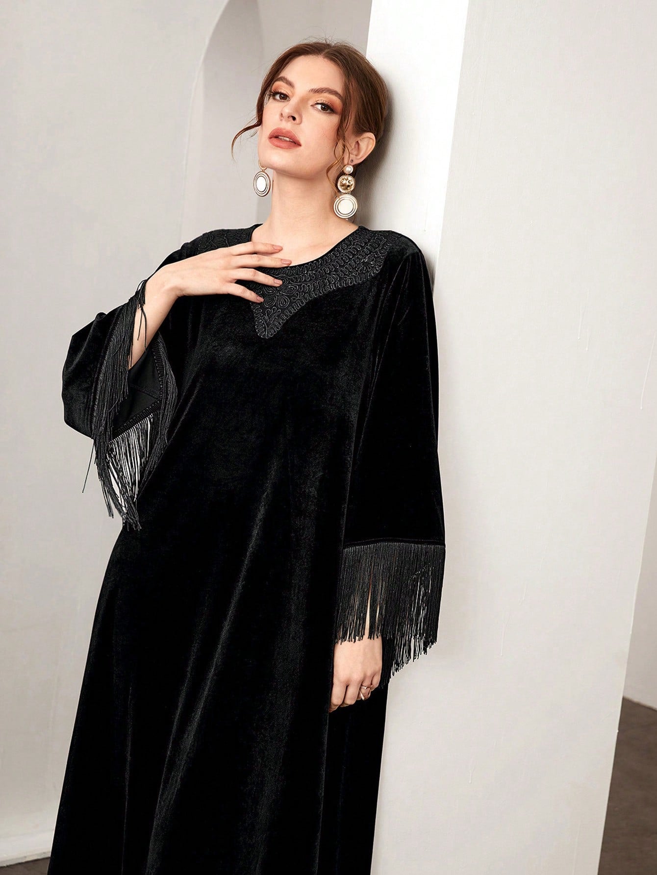 Modely Fringe Hem Velvet Dress