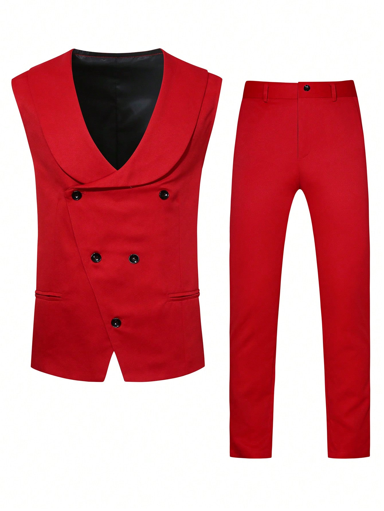 Manfinity Mode Men's Color Block Suit Jacket, Vest And Pants Set