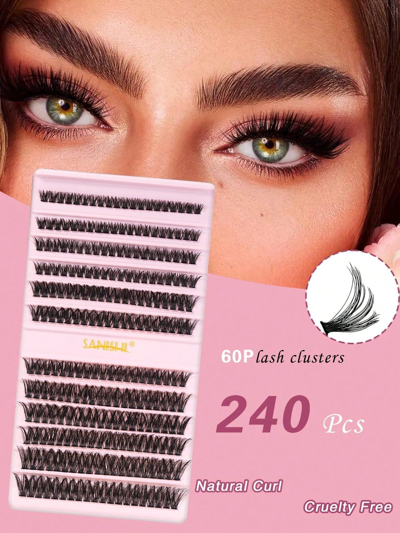 240pcs Cluster False Eyelashes With Independent Eyelash Curler, Eyelash Glue & Sealant For Diy Featuring Various Lengths And Curls