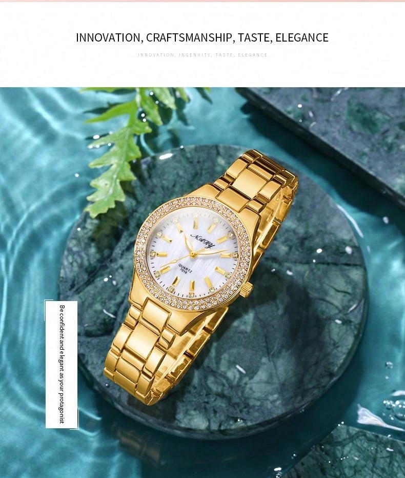 1pc Elegant & Casual Women's Watch With Shiny Rhinestones & Water-resistant Stainless Steel Strap, Suitable For Daily Life, Parties And Other Occasions