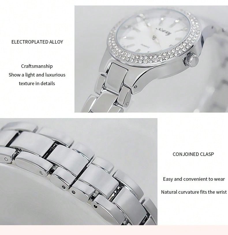 1pc Elegant & Casual Women's Watch With Shiny Rhinestones & Water-resistant Stainless Steel Strap, Suitable For Daily Life, Parties And Other Occasions