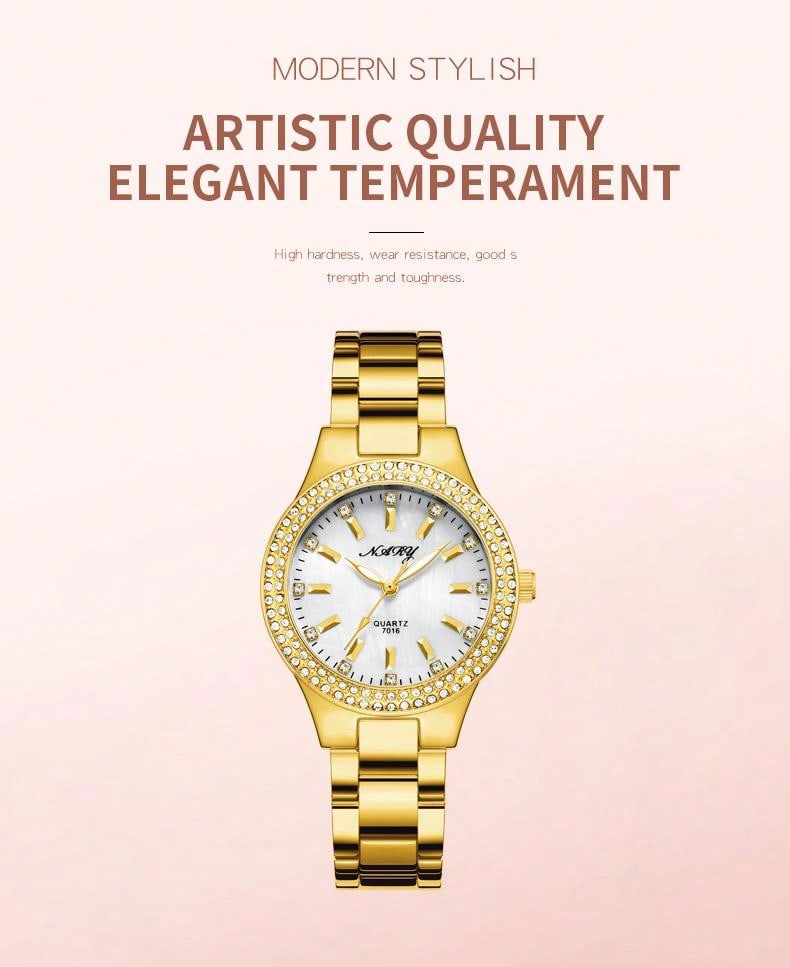 1pc Elegant & Casual Women's Watch With Shiny Rhinestones & Water-resistant Stainless Steel Strap, Suitable For Daily Life, Parties And Other Occasions