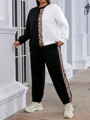 Essnce Plus Graphic Print Two Tone Drop Shoulder Sweatshirt & Sweatpants