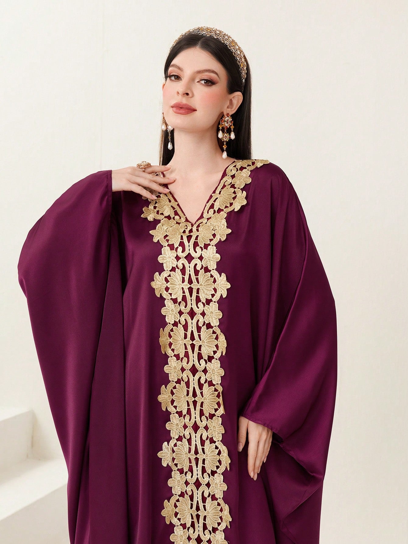 Najma Embroidered Batwing Sleeve Kaftan Long Shirt