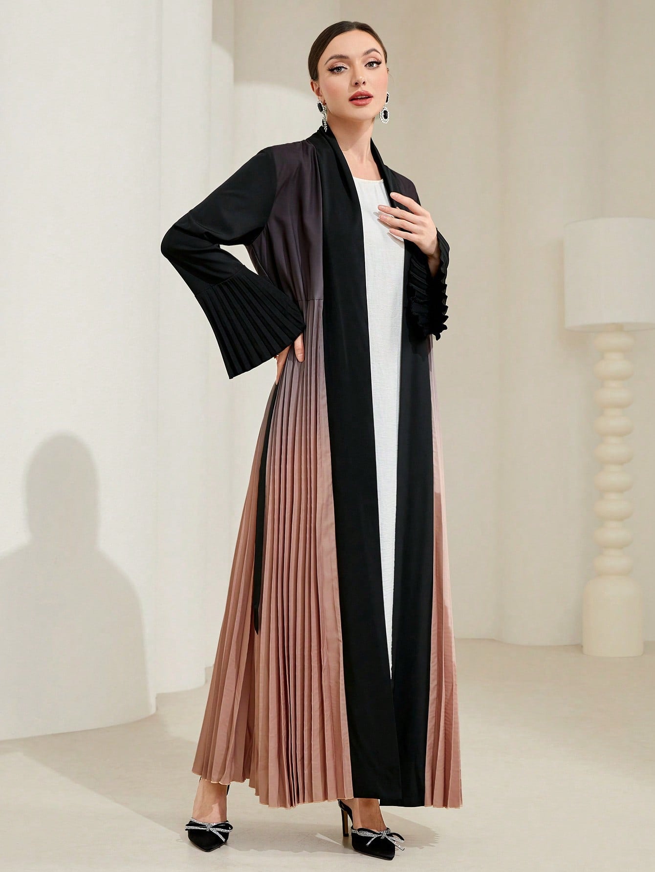 Najma Ombre Pleated Detail Flounce Sleeve Abaya