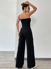 Solid Flap Pocket Side Tube Jumpsuit