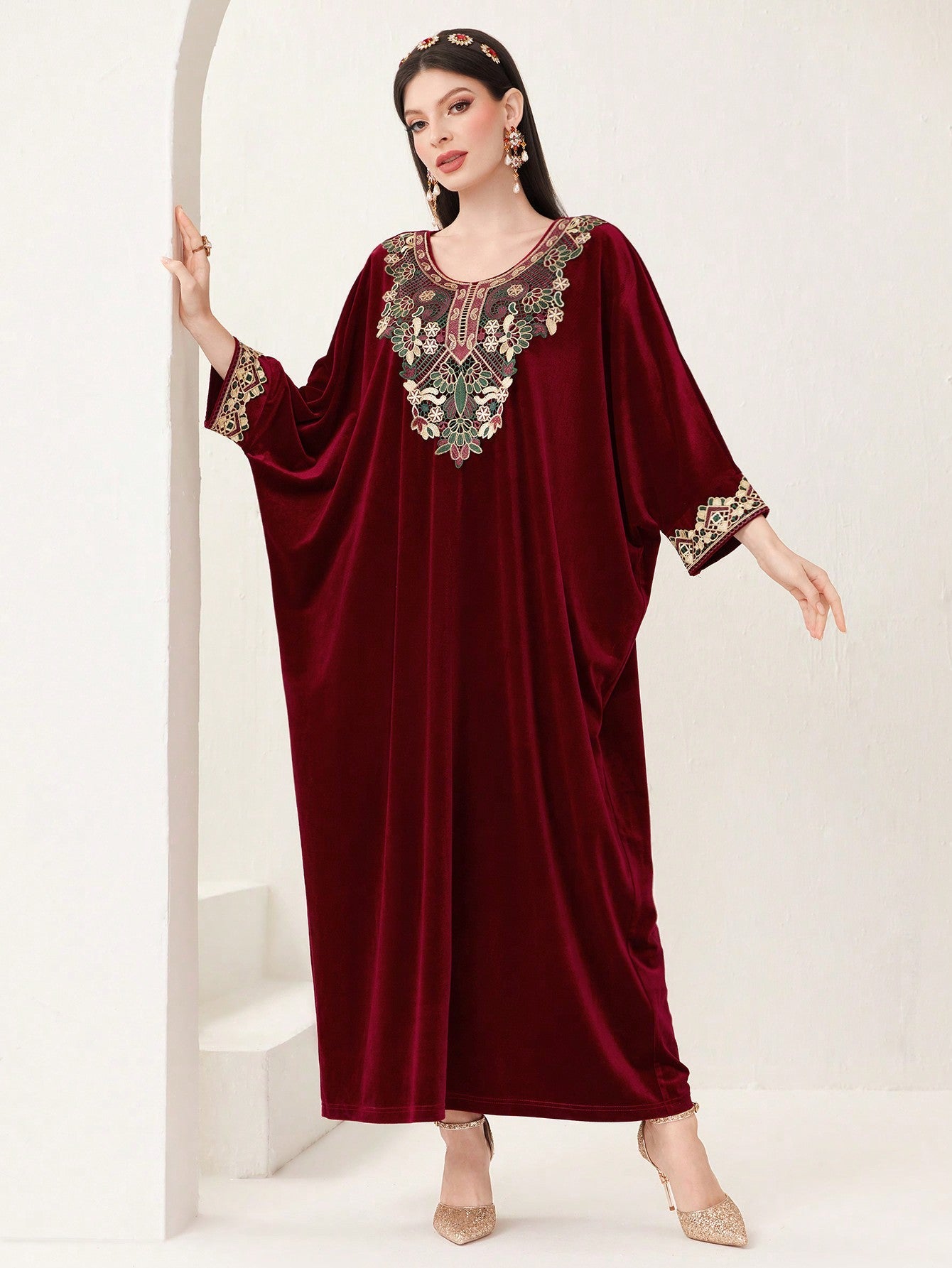 Najma Flower And Lace Spliced Long Sleeve Dress