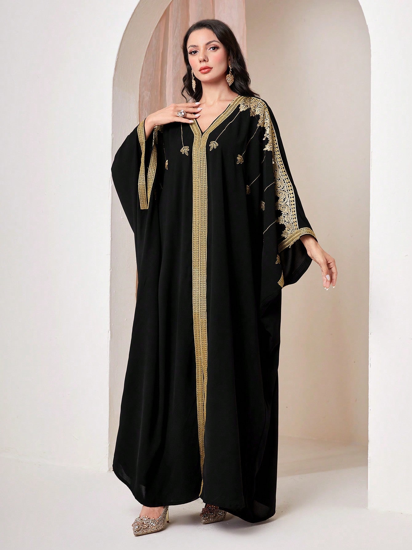 Najma Embroidered Patchwork Batwing Sleeve Dress