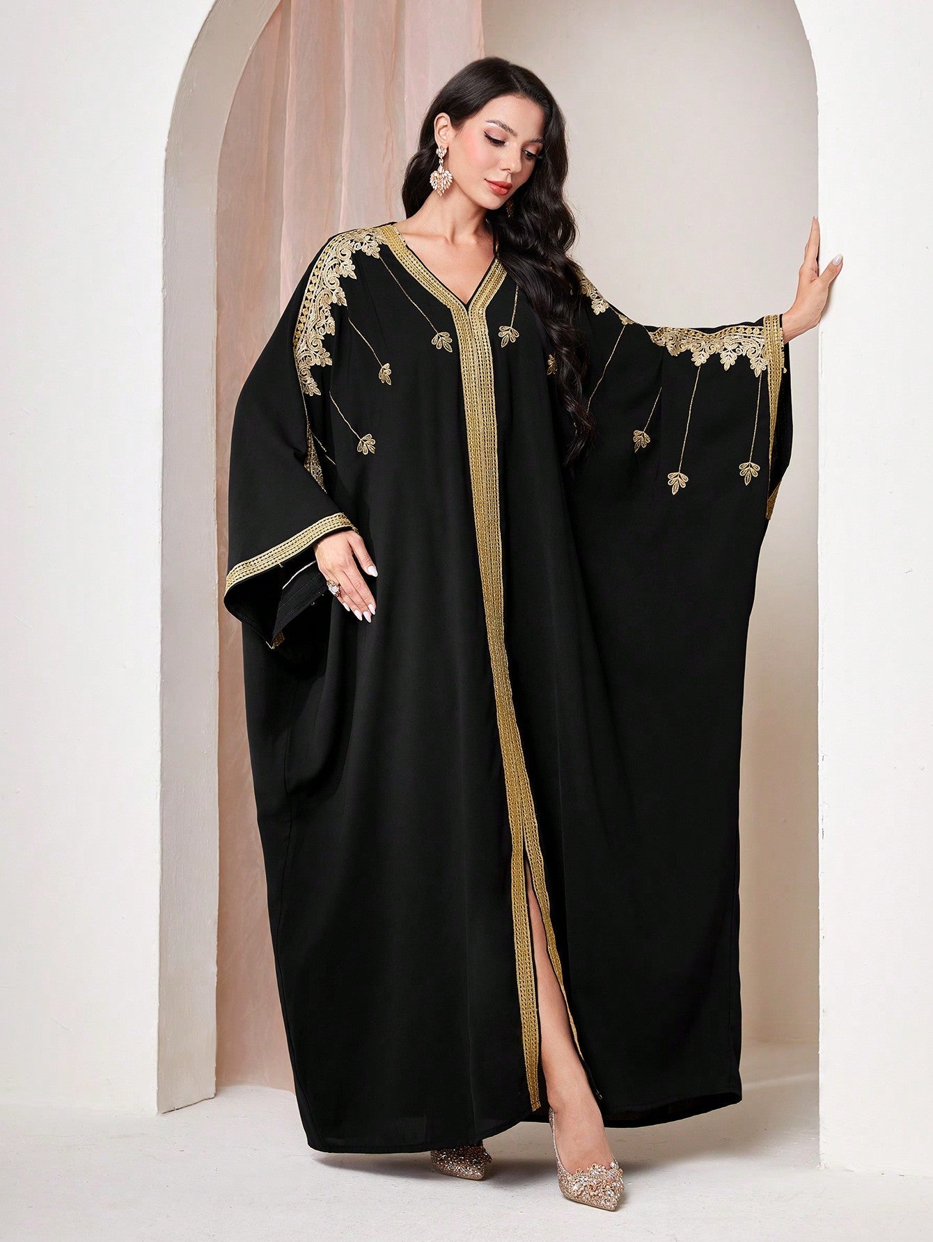 Najma Embroidered Patchwork Batwing Sleeve Dress