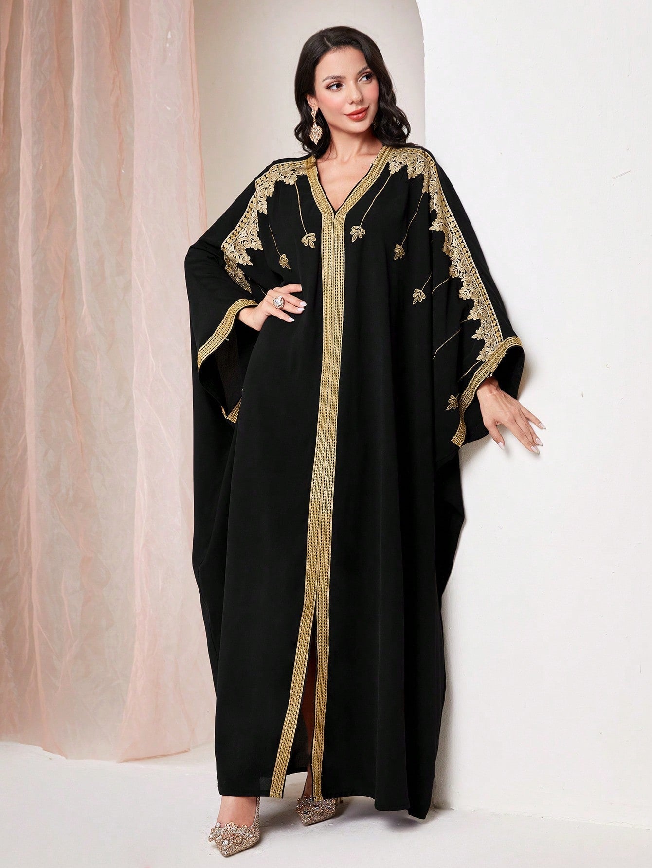 Najma Embroidered Patchwork Batwing Sleeve Dress